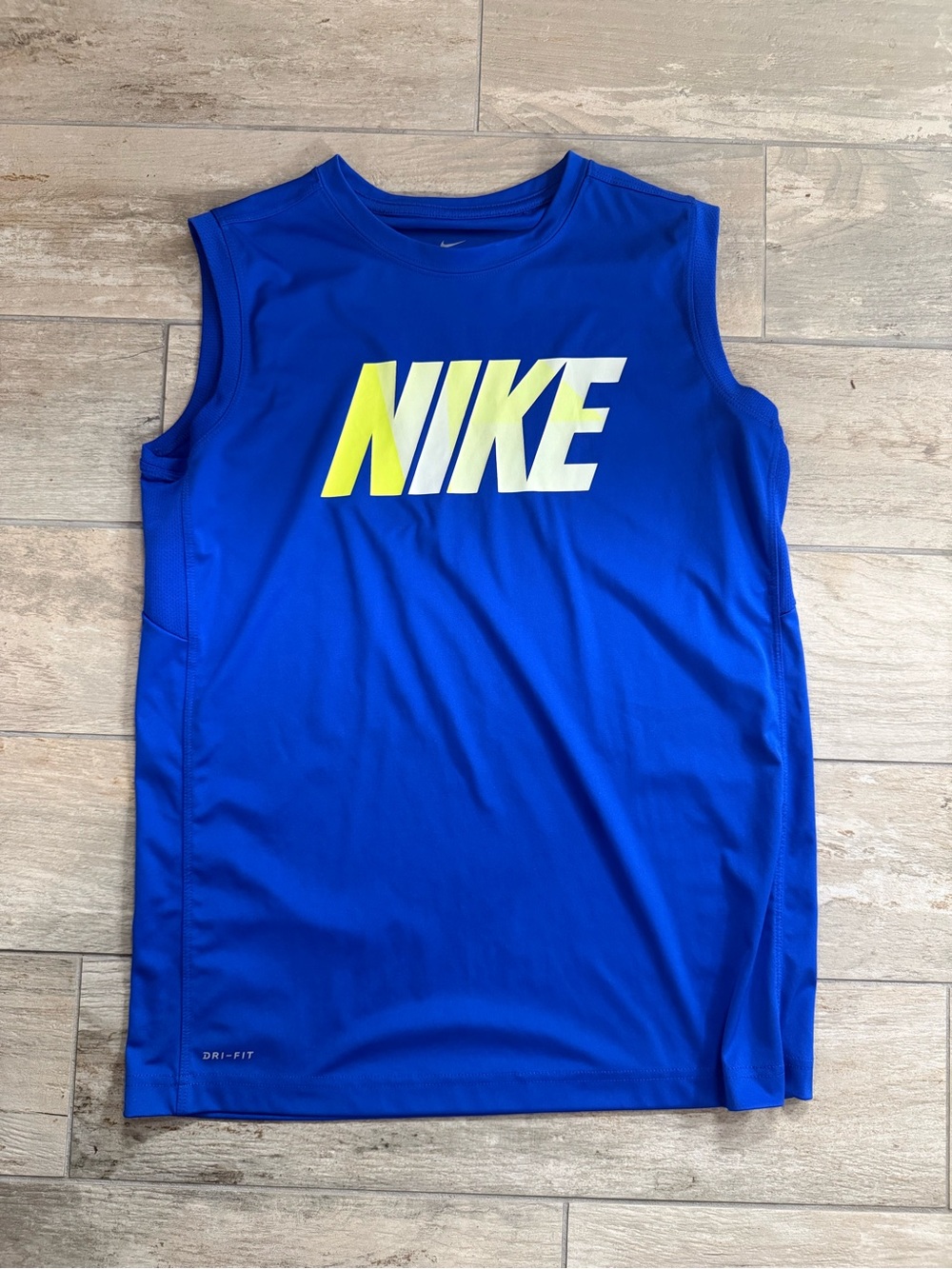Nike Royal Blue Sleeveless Dri-FIT Tank with Yellow-White Logo